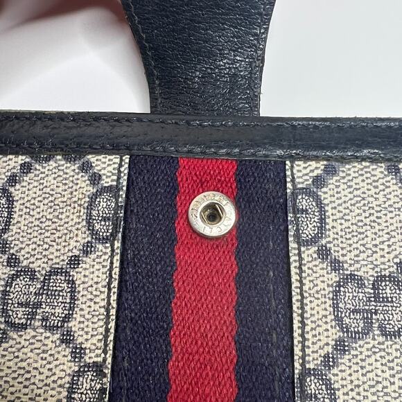 GUCCI Vintage Navy Supreme Web Ophidia Trifold Long Wallet Monogram FLAW 4 x 7.5 - Picture 12 of 12
